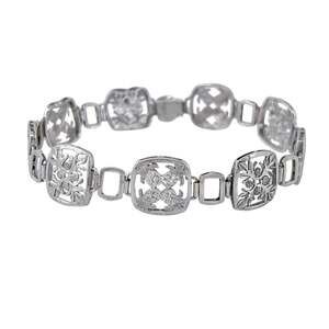Vintage Sterling Silver 925 Floral Pineapple Link Bracelet 8"